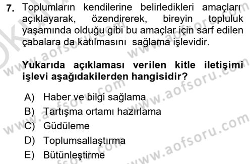 Spor ve Medya İlişkisi Dersi 2020 - 2021 Yılı Yaz Okulu Sınav Soruları 7. Soru