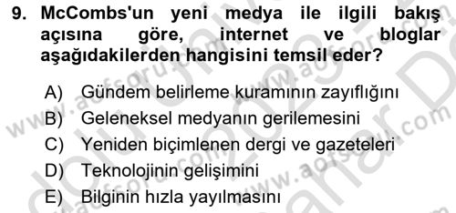 Spor ve Medya İlişkisi Dersi 2023 - 2024 Yılı (Vize) Ara Sınav Soruları 9. Soru