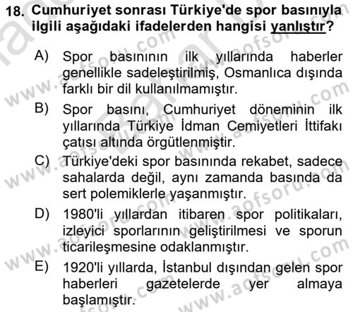 Spor ve Medya İlişkisi Dersi 2023 - 2024 Yılı (Final) Dönem Sonu Sınav Soruları 18. Soru