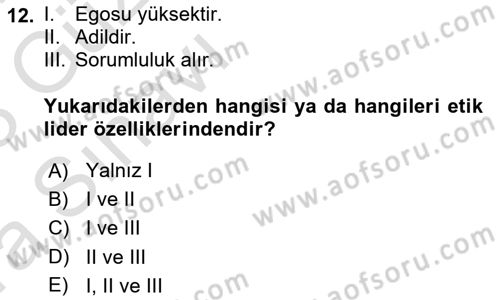 Sporda Liderlik Dersi Ara Sınavı Deneme Sınav Soruları 12. Soru