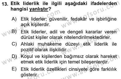 Sporda Liderlik Dersi Ara Sınavı Deneme Sınav Soruları 13. Soru