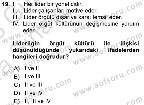 Sporda Liderlik Dersi Ara Sınavı Deneme Sınav Soruları 19. Soru