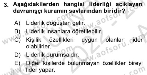 Sporda Liderlik Dersi Ara Sınavı Deneme Sınav Soruları 3. Soru