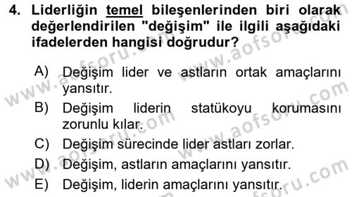 Sporda Liderlik Dersi Ara Sınavı Deneme Sınav Soruları 4. Soru