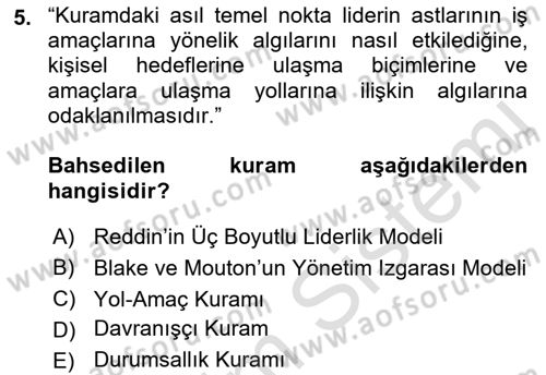 Sporda Liderlik Dersi Ara Sınavı Deneme Sınav Soruları 5. Soru