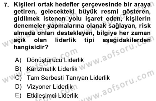 Sporda Liderlik Dersi Ara Sınavı Deneme Sınav Soruları 7. Soru