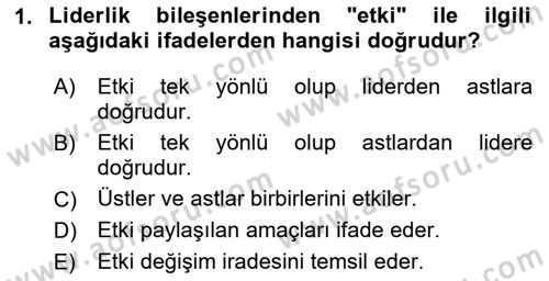 Sporda Liderlik Dersi Ara Sınavı Deneme Sınav Soruları 1. Soru