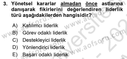 Sporda Liderlik Dersi Ara Sınavı Deneme Sınav Soruları 3. Soru