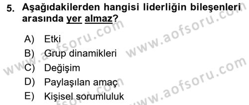 Sporda Liderlik Dersi Ara Sınavı Deneme Sınav Soruları 5. Soru