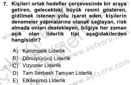 Sporda Liderlik Dersi Ara Sınavı Deneme Sınav Soruları 7. Soru