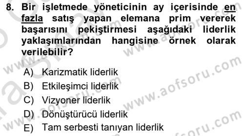 Sporda Liderlik Dersi Ara Sınavı Deneme Sınav Soruları 8. Soru