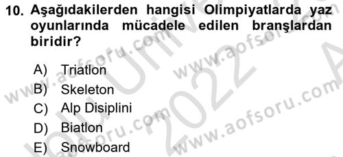 Spor Eğitimi Dersi Ara Sınavı Deneme Sınav Soruları 10. Soru