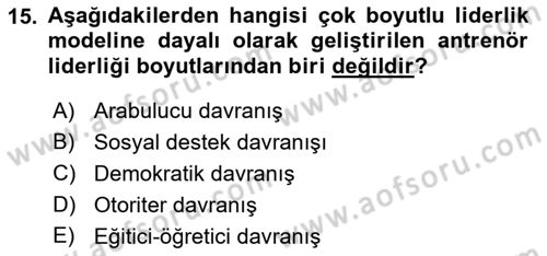 Spor Eğitimi Dersi Ara Sınavı Deneme Sınav Soruları 15. Soru