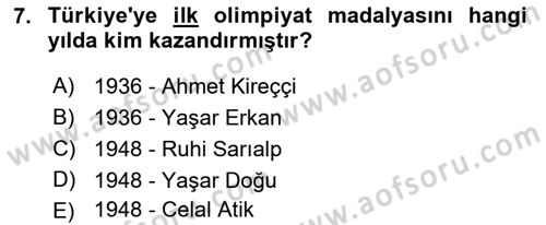 Spor Eğitimi Dersi Ara Sınavı Deneme Sınav Soruları 7. Soru