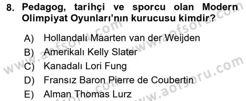 Spor Eğitimi Dersi Ara Sınavı Deneme Sınav Soruları 8. Soru