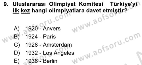Spor Eğitimi Dersi Ara Sınavı Deneme Sınav Soruları 9. Soru