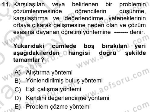 Spor Eğitimi Dersi Ara Sınavı Deneme Sınav Soruları 11. Soru