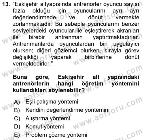Spor Eğitimi Dersi Ara Sınavı Deneme Sınav Soruları 13. Soru