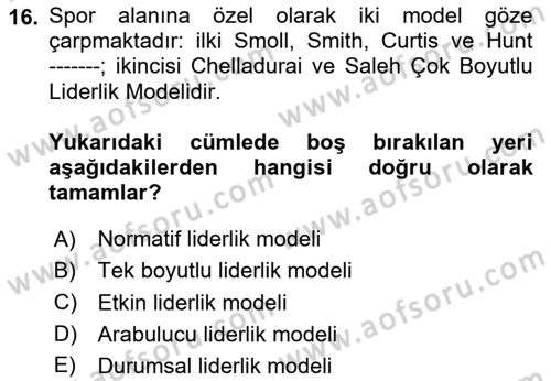 Spor Eğitimi Dersi Ara Sınavı Deneme Sınav Soruları 16. Soru
