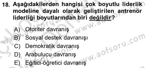 Spor Eğitimi Dersi Ara Sınavı Deneme Sınav Soruları 18. Soru