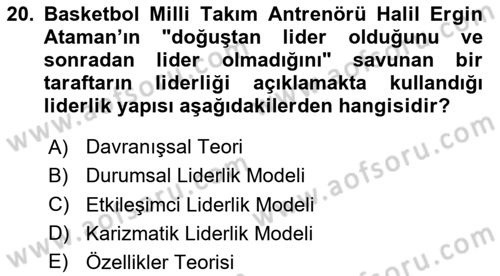 Spor Eğitimi Dersi Ara Sınavı Deneme Sınav Soruları 20. Soru