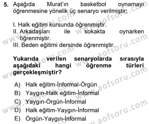Spor Eğitimi Dersi Ara Sınavı Deneme Sınav Soruları 5. Soru
