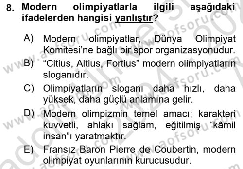 Spor Eğitimi Dersi Ara Sınavı Deneme Sınav Soruları 8. Soru
