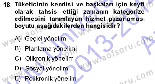 Boş Zaman ve Rekreasyon Yönetimi Dersi Ara Sınavı Deneme Sınav Soruları 18. Soru