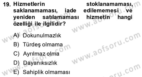 Boş Zaman ve Rekreasyon Yönetimi Dersi 2013 - 2014 Yılı (Vize) Ara Sınavı 19. Soru