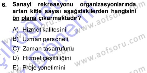 Boş Zaman ve Rekreasyon Yönetimi Dersi 2013 - 2014 Yılı (Vize) Ara Sınavı 6. Soru