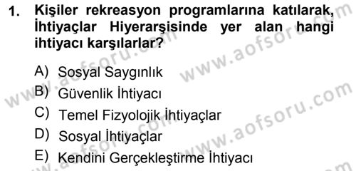 Boş Zaman ve Rekreasyon Yönetimi Dersi 2014 - 2015 Yılı Tek Ders Sınav Soruları 1. Soru