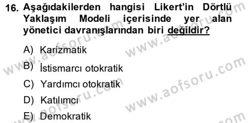 Boş Zaman ve Rekreasyon Yönetimi Dersi 2014 - 2015 Yılı Tek Ders Sınav Soruları 16. Soru