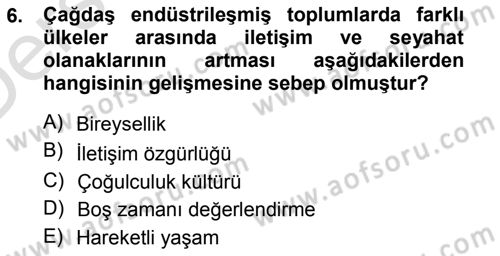 Boş Zaman ve Rekreasyon Yönetimi Dersi 2014 - 2015 Yılı Tek Ders Sınav Soruları 6. Soru