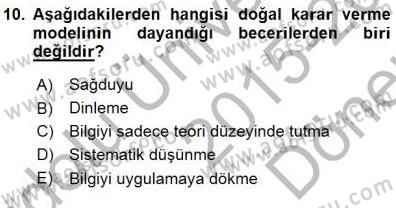 Boş Zaman ve Rekreasyon Yönetimi Dersi 2015 - 2016 Yılı (Final) Dönem Sonu Sınav Soruları 10. Soru