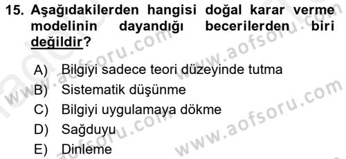 Boş Zaman ve Rekreasyon Yönetimi Dersi 2015 - 2016 Yılı Tek Ders Sınav Soruları 15. Soru