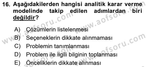 Boş Zaman ve Rekreasyon Yönetimi Dersi 2015 - 2016 Yılı Tek Ders Sınav Soruları 16. Soru