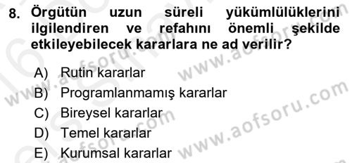 Boş Zaman ve Rekreasyon Yönetimi Dersi 2015 - 2016 Yılı Tek Ders Sınav Soruları 8. Soru