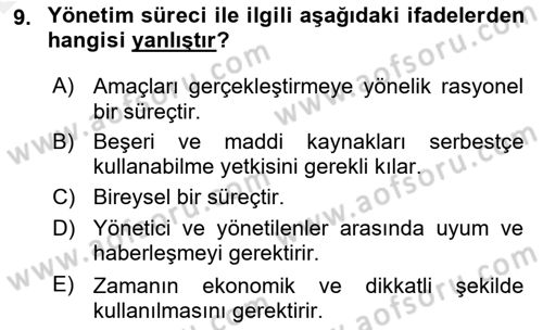 Boş Zaman ve Rekreasyon Yönetimi Dersi 2015 - 2016 Yılı Tek Ders Sınav Soruları 9. Soru