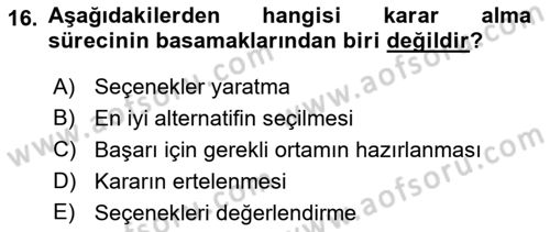 Boş Zaman ve Rekreasyon Yönetimi Dersi 2016 - 2017 Yılı 3 Ders Sınav Soruları 16. Soru