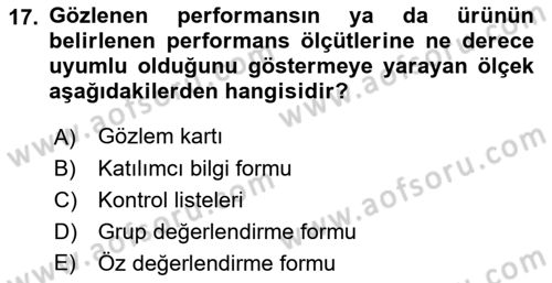 Boş Zaman ve Rekreasyon Yönetimi Dersi 2016 - 2017 Yılı 3 Ders Sınav Soruları 17. Soru