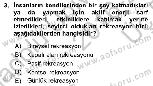 Boş Zaman ve Rekreasyon Yönetimi Dersi 2016 - 2017 Yılı 3 Ders Sınav Soruları 3. Soru