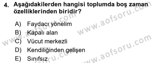 Boş Zaman ve Rekreasyon Yönetimi Dersi 2016 - 2017 Yılı 3 Ders Sınav Soruları 4. Soru