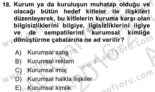 Boş Zaman ve Rekreasyon Yönetimi Dersi Ara Sınavı Deneme Sınav Soruları 18. Soru