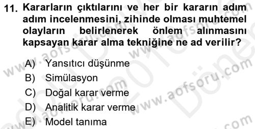 Boş Zaman ve Rekreasyon Yönetimi Dersi 2016 - 2017 Yılı (Final) Dönem Sonu Sınav Soruları 11. Soru