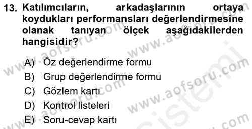 Boş Zaman ve Rekreasyon Yönetimi Dersi 2016 - 2017 Yılı (Final) Dönem Sonu Sınav Soruları 13. Soru