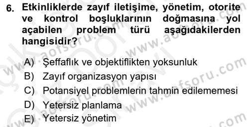 Boş Zaman ve Rekreasyon Yönetimi Dersi 2016 - 2017 Yılı (Final) Dönem Sonu Sınav Soruları 6. Soru