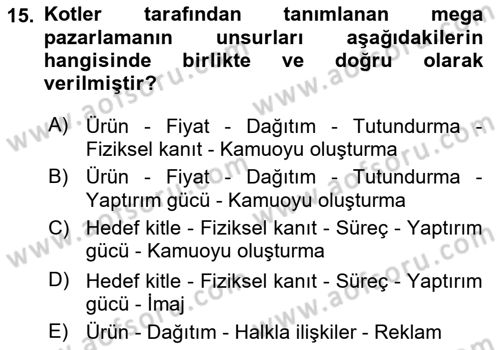 Boş Zaman ve Rekreasyon Yönetimi Dersi Ara Sınavı Deneme Sınav Soruları 15. Soru