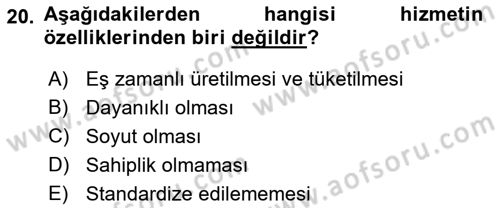 Boş Zaman ve Rekreasyon Yönetimi Dersi Ara Sınavı Deneme Sınav Soruları 20. Soru