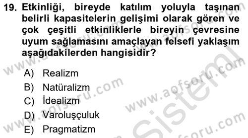 Boş Zaman ve Rekreasyon Yönetimi Dersi 2019 - 2020 Yılı (Final) Dönem Sonu Sınav Soruları 19. Soru