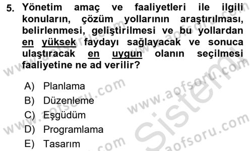 Boş Zaman ve Rekreasyon Yönetimi Dersi 2019 - 2020 Yılı (Final) Dönem Sonu Sınav Soruları 5. Soru